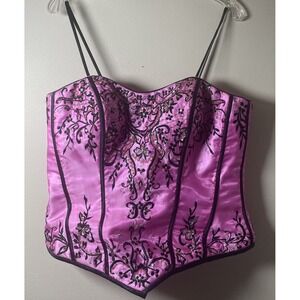 Princess Metallic Pink Beaded Embroidered Back Lace Up‎ Corset Top Women's 16